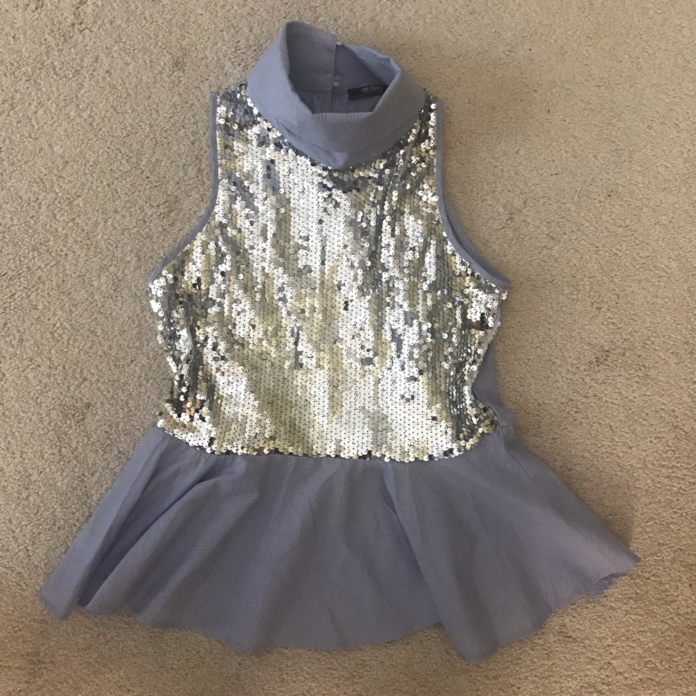 ZARA Sequin blue and white striped top
